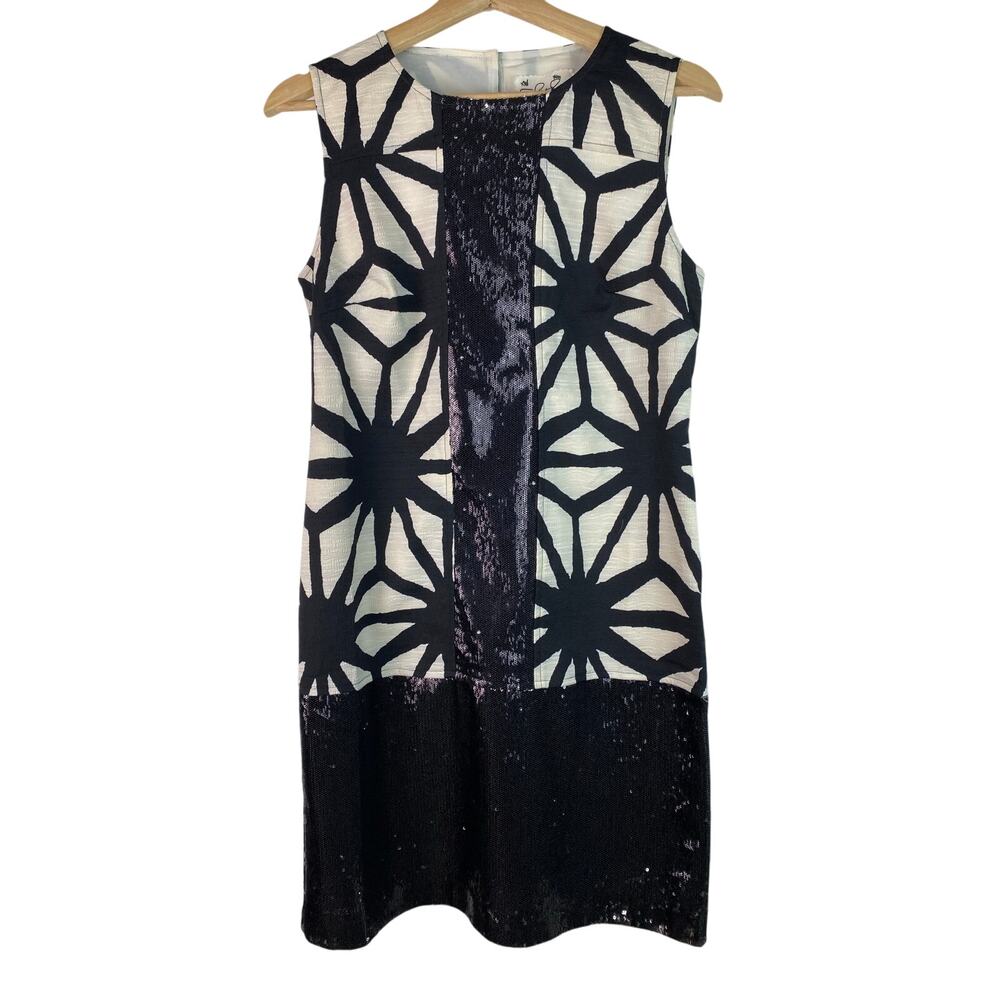 Tabitha Women's‎ Petite 8P Cream Black Sequin Sleeveless Sheath Dress *